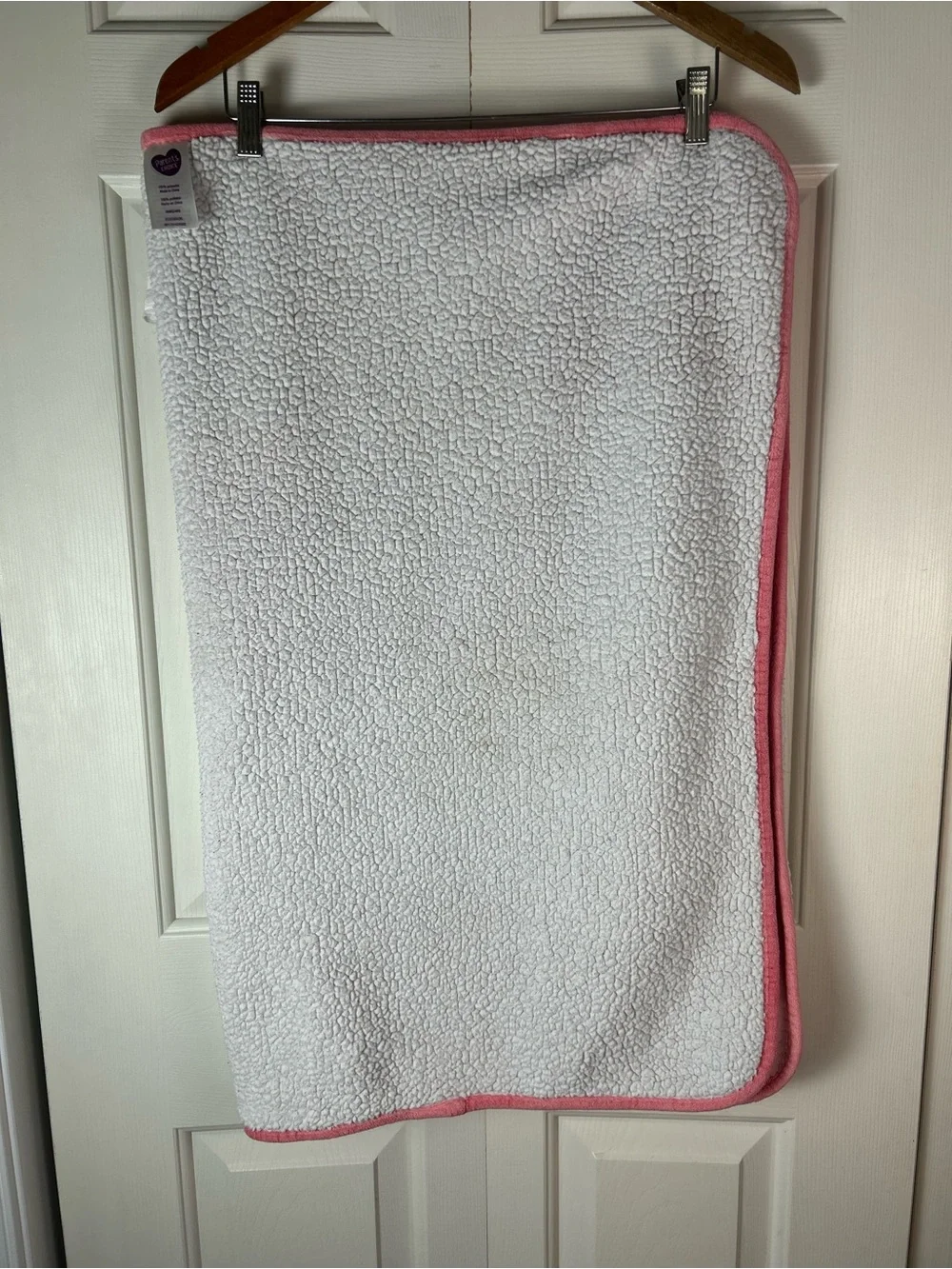 Parent's Choice Pink White Patchwork Squares Baby Blanket Sherpa Coral Peach